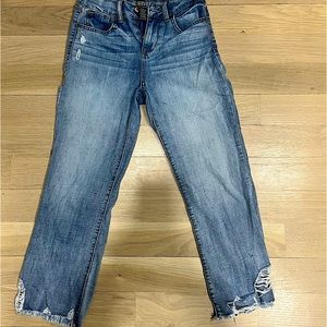Slightly Ripped, Short , Flare Jeans.